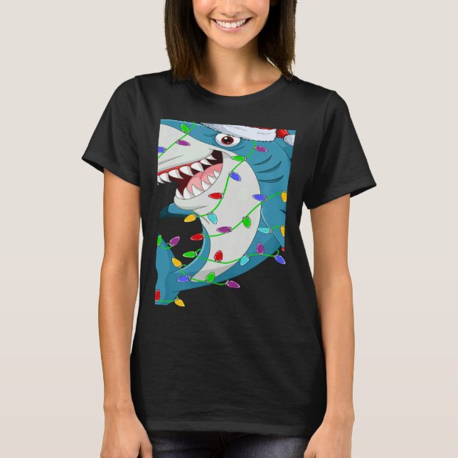 T-shirt Shark Fish   Christmas Lights Santa Shark Xmas (Devant)