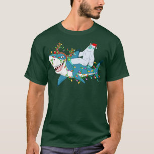 T-shirt Shark Lights Xmas Lover Père Noël Yeti Ride Shark 
