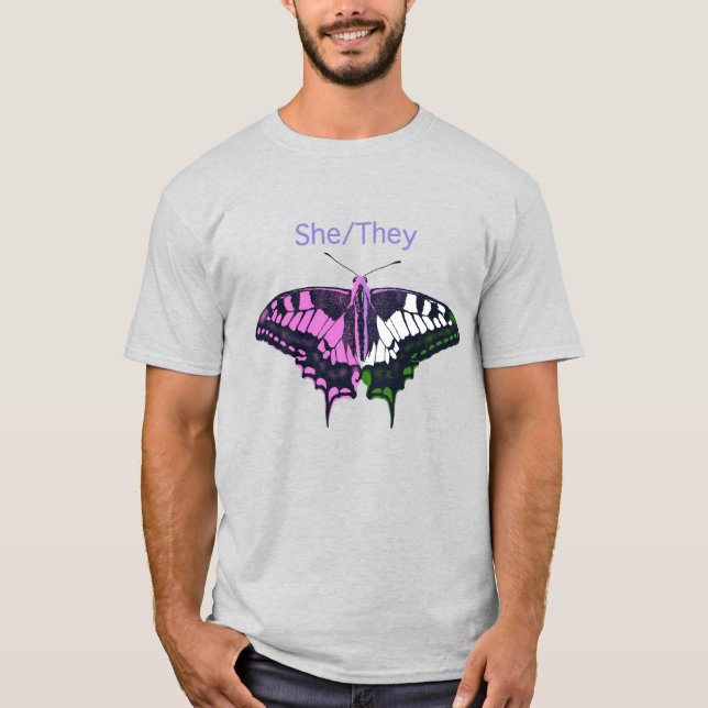 T-shirt She/They Non-Binary Flag Swallowtail Butterfly (Devant)