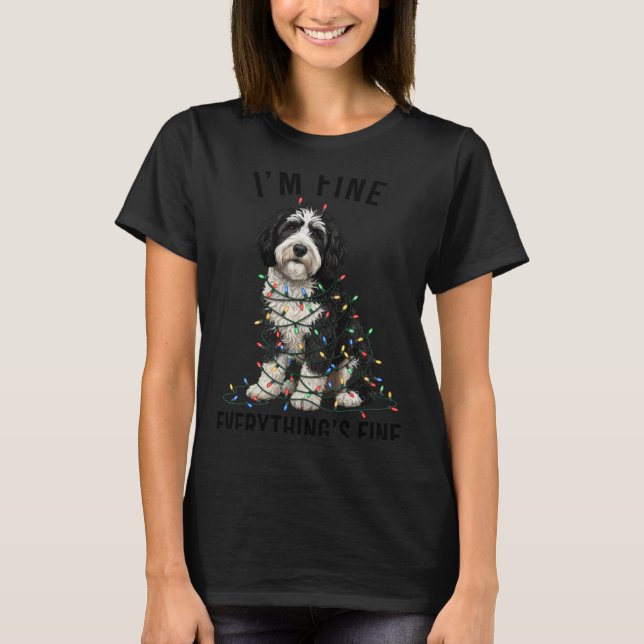 T-shirt Sheepadoodle Christmas I'm Fine Everything Is Fine (Devant)