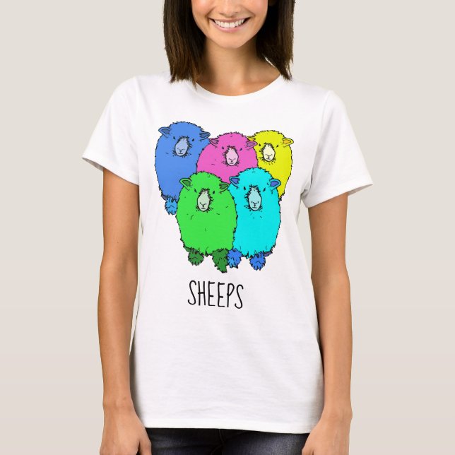 T-shirt Sheeps - Cinq gras de couleur moelleuse dessin ani (Devant)