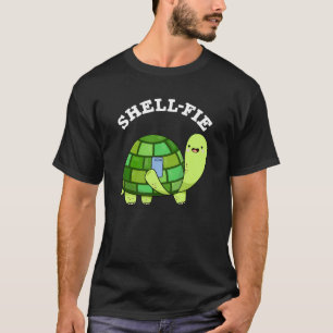 T-shirt Shell-fie Funny Tortoise Selfie Pun Dark BG