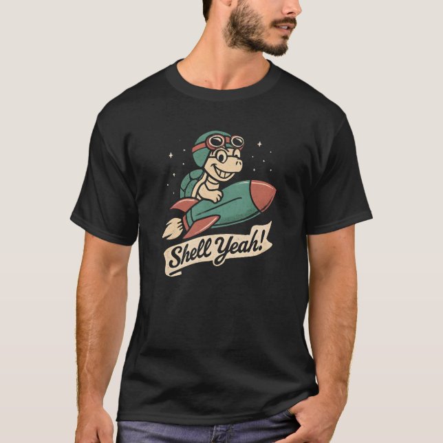 T-shirt Shell Yeah Turtle Rocket Shirt, Funny Retro Cartoo (Devant)