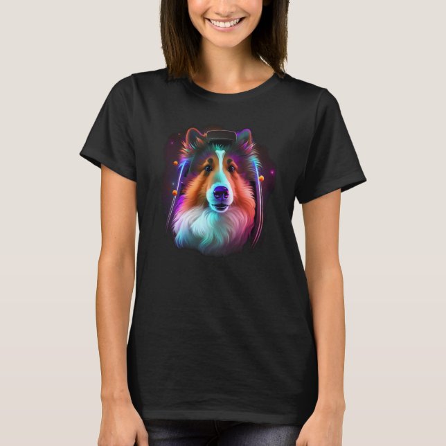 T-shirt Sheltie Astronaut Dog Outer Space Shetland Sheepdo (Devant)