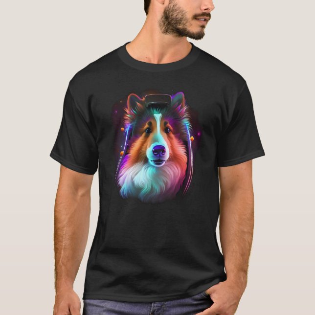 T-shirt Sheltie Astronaut Dog Outer Space Shetland Sheepdo (Devant)