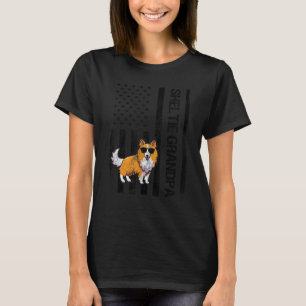 T-shirt Sheltie Grandpa USA Drapeau Shetland Sheepdog Prop