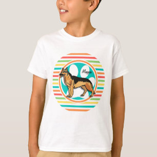 T-shirt Shepard allemand ; rayures arc-en-ciel lumineuses