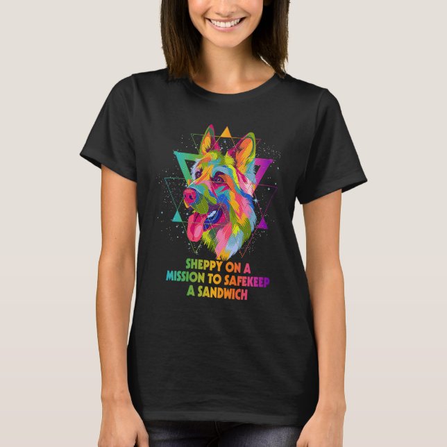 T-shirt Sheppy Mission to Safekeep a Sandwich  German Shep (Devant)