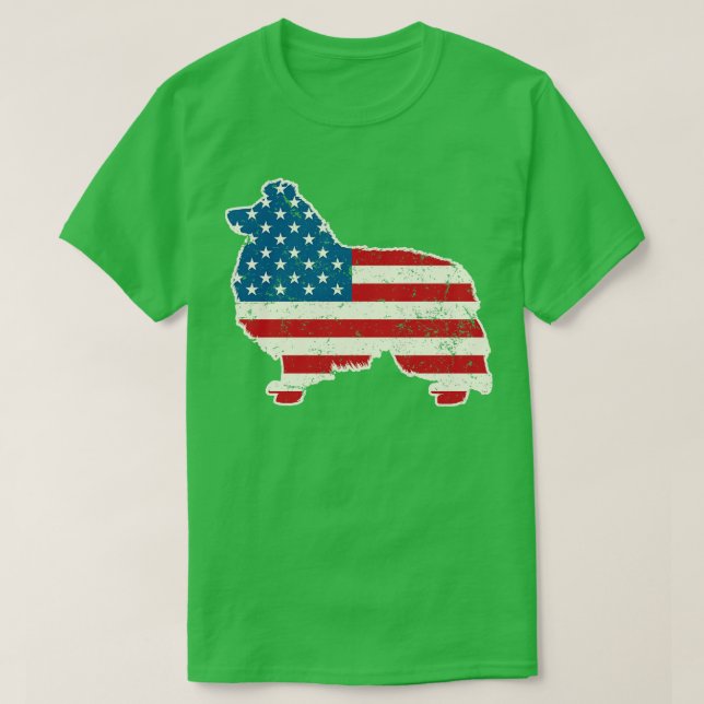 T-shirt Shetland Sheepdog 4 juillet drapeau américain pour (Design devant)