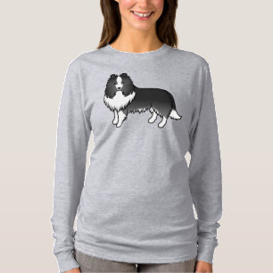 T-shirt Shetland Sheepdog Bi-Noir Chien de Dessin Animé Mi