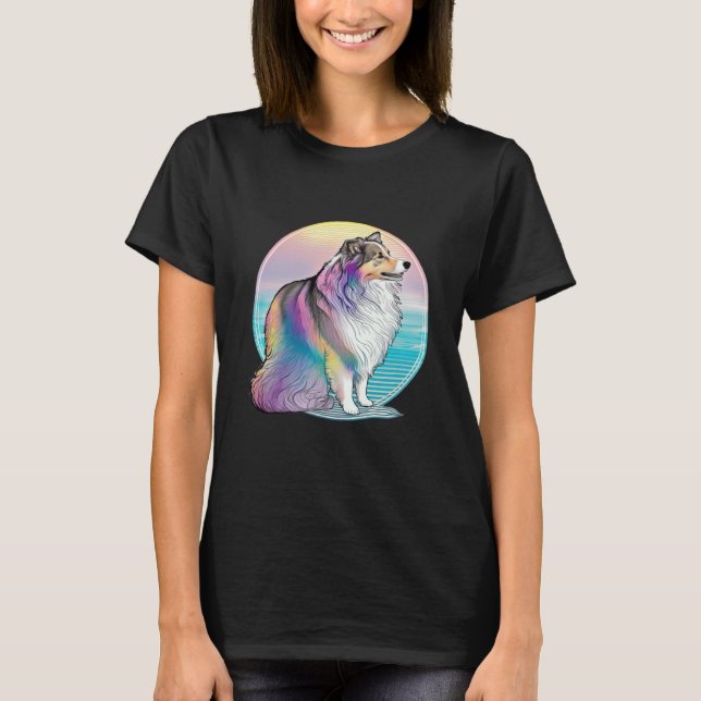 T-shirt Shetland Sheepdog Vaporwave Retrowave Aesthetic (Devant)
