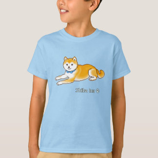 T-shirt Shiba Inu Avec Col Bleu Clair Pixel Art
