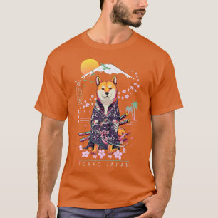 T-shirt Shiba Inu Japonaise Esthétique Sakura Cerise Bloss