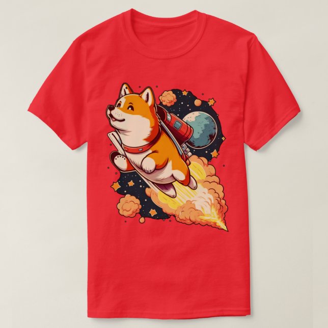 T-shirt shiba inu volant dans l'espace avec une fusée (Design devant)