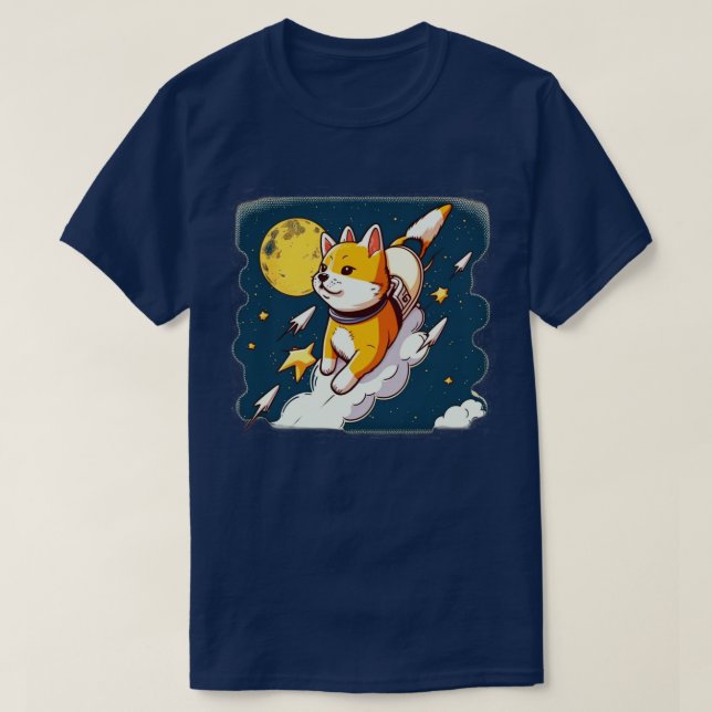 T-shirt shiba inu volant dans l'espace avec une fusée10 (Design devant)