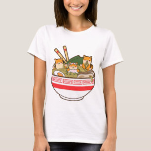 T-shirt Shibas Inu Manger Ramen Noodles T Shirt, Kawaii