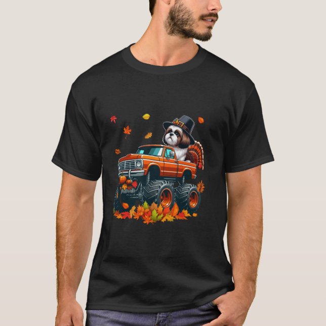T-shirt Shih Tzu Cosplay Turkey On Monster Truck Thanksgiv (Devant)