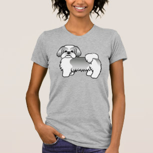T-shirt Shih Tzu de dessin animé mignon argent et blanc
