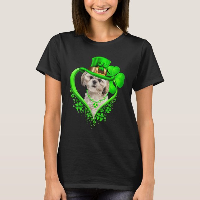 T-shirt Shih Tzu Dog St Patricks Day Lover Irish Shamrock (Devant)