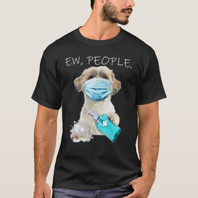 T-shirt Shih Tzu Ew Chien Portant Un Masque Visage (Devant)