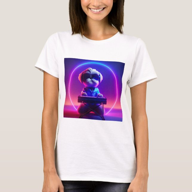 T-shirt Shih Tzu Jouer Piano (Devant)