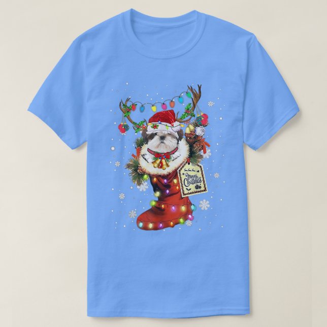 T-shirt Shih Tzu Xmas Boot Noël Sock hiver neige (Design devant)