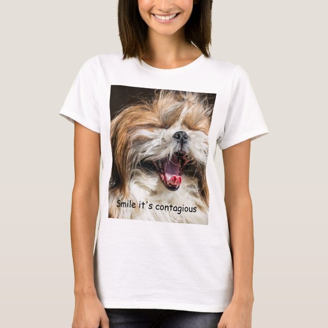 T-shirt Shih tzu yawning laughing smile text customize (Devant)