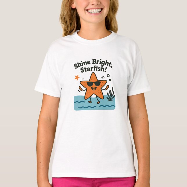 T-shirt Shine Bright Starfish Cute Orange Beach Design (Devant)