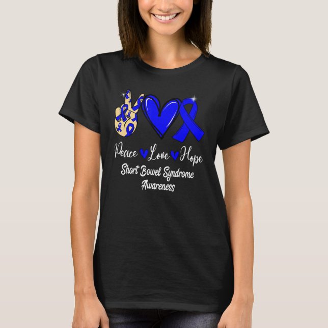 T-shirt Short Bowel Syndrome Awareness Peace Love Hope Blu (Devant)
