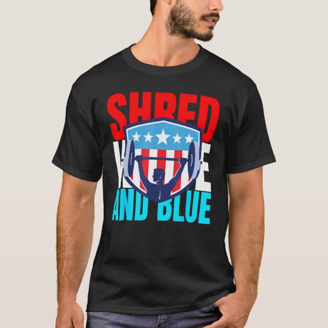 T-shirt Shred White And Blue is Weightlifting Exercise  1 (Devant)