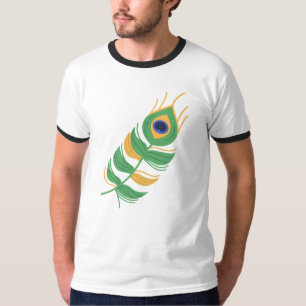 T-SHIRT SHREE KRISHNA PEACOCK FEATHER LOGO DESIGN UNIQUE