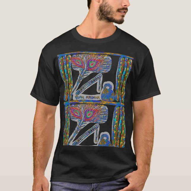 T-shirt Shri KRISHNA : CANNELURE, plume de paon, Makhan (Devant)