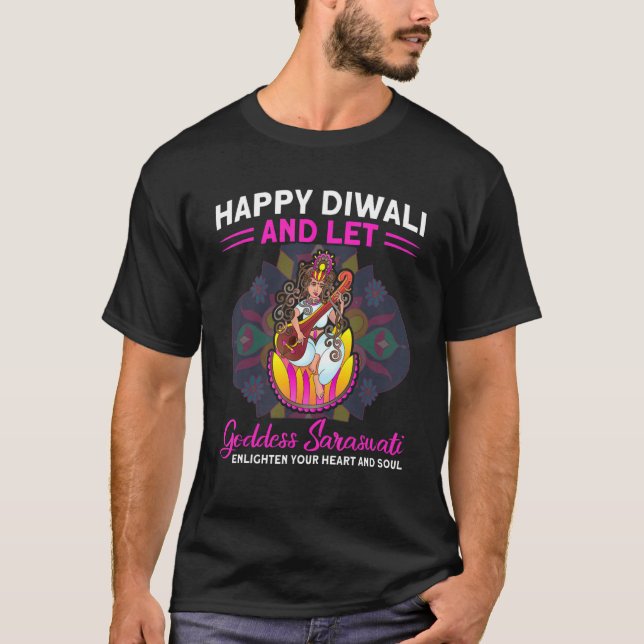 T-shirt Shubh Deepalawi Heureuse déesse de Diwali Saraswat (Devant)