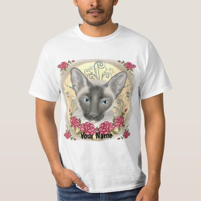 T-shirt Siamese Cat Roses  (Devant)