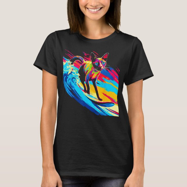 T-shirt Siamese Cat Surf (Devant)