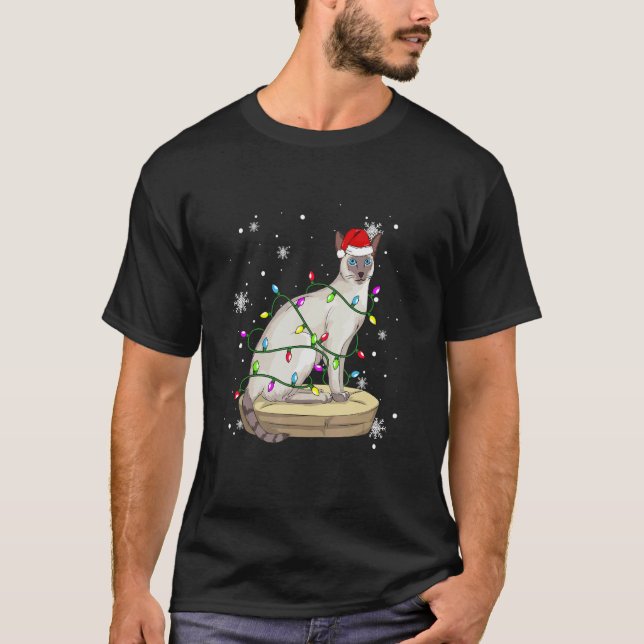T-shirt Siamese Chat Noël Lumières Noël Chat Père Noël h (Devant)