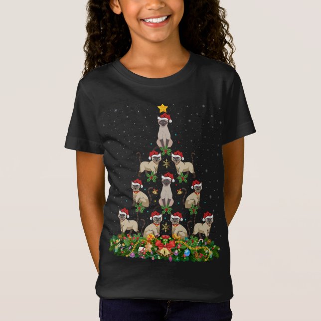 T-Shirt Siamese Chat Xmas Arbre Cadeau Santa Chapeau Siame (Devant)