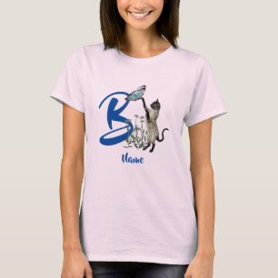 T-shirt Siamese Papillon de chat Monogramme initial B Nom