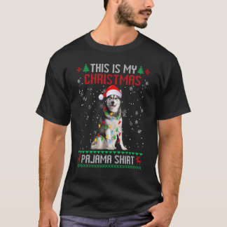 T-shirt Siberian Husky Lumières de Noël Arbre hideux Famil