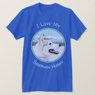 T-shirt Sibérie Husky (argent et blanc) Peinture Chien Art