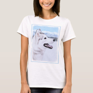T-shirt Sibérie Husky (argent et blanc) Peinture Chien Art
