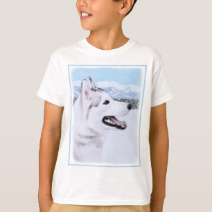 T-shirt Sibérie Husky (argent et blanc) Peinture Chien Art