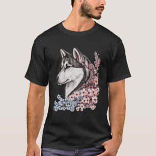 T-shirt Sibérie Husky Cerise Fleur Chien Japonais Sakura