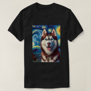T-shirt Sibérie Husky Chien Art Van Gogh Starry Nuit Siber