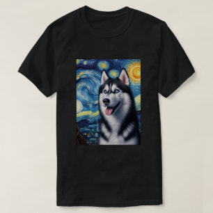 T-shirt Sibérie Husky Chien Art Van Gogh Starry Nuit Siber