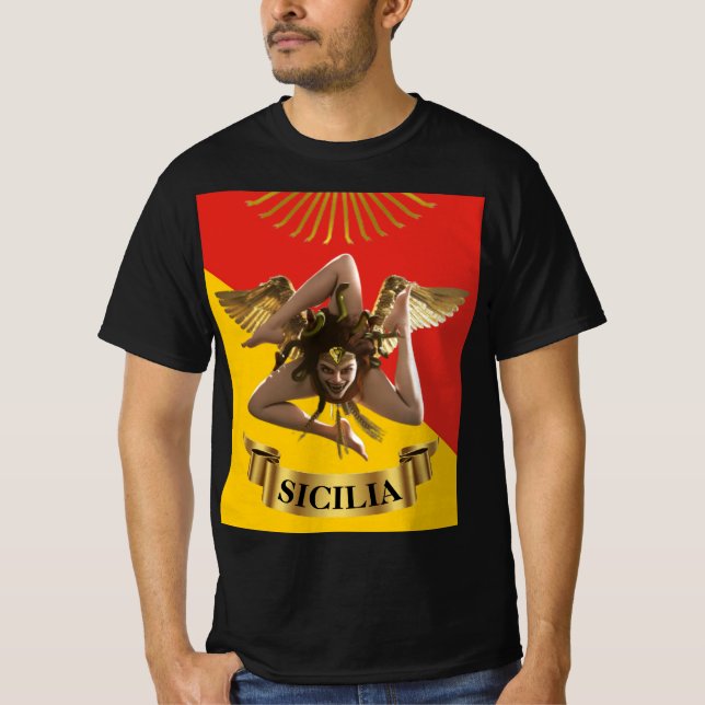 T-shirt Sicile / Sicilienne Medusa Trinacria Poster T-Shir (Devant)