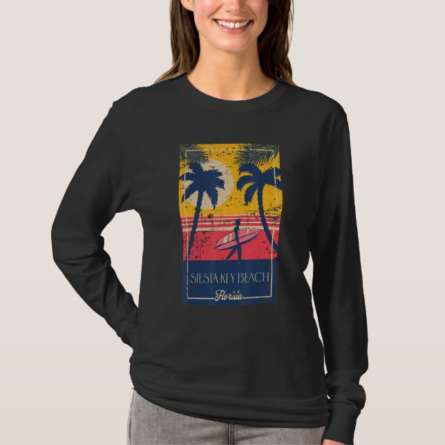 T-shirt Siesta Key Beach Florida Retro Surfer Beach Distre (Devant)