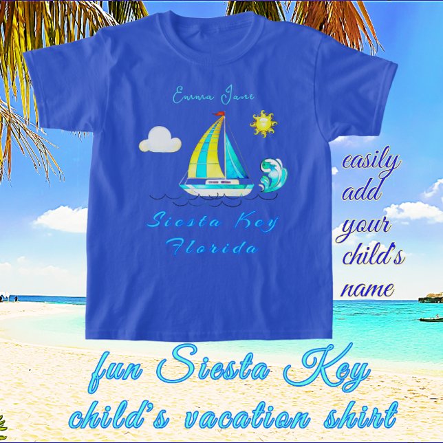 T-shirt Siesta Key, Florida Ocean Sailboat et nom (Créateur téléchargé)