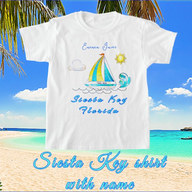 T-shirt Siesta Key, Florida Sailboat Sun and Name (Créateur téléchargé)