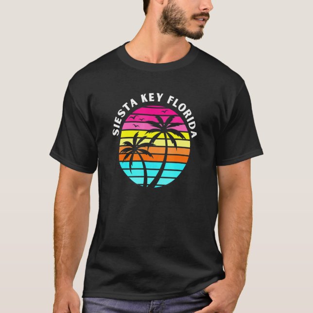 T-shirt Siesta Key Floride Coucher de soleil Palmiers Fami (Devant)